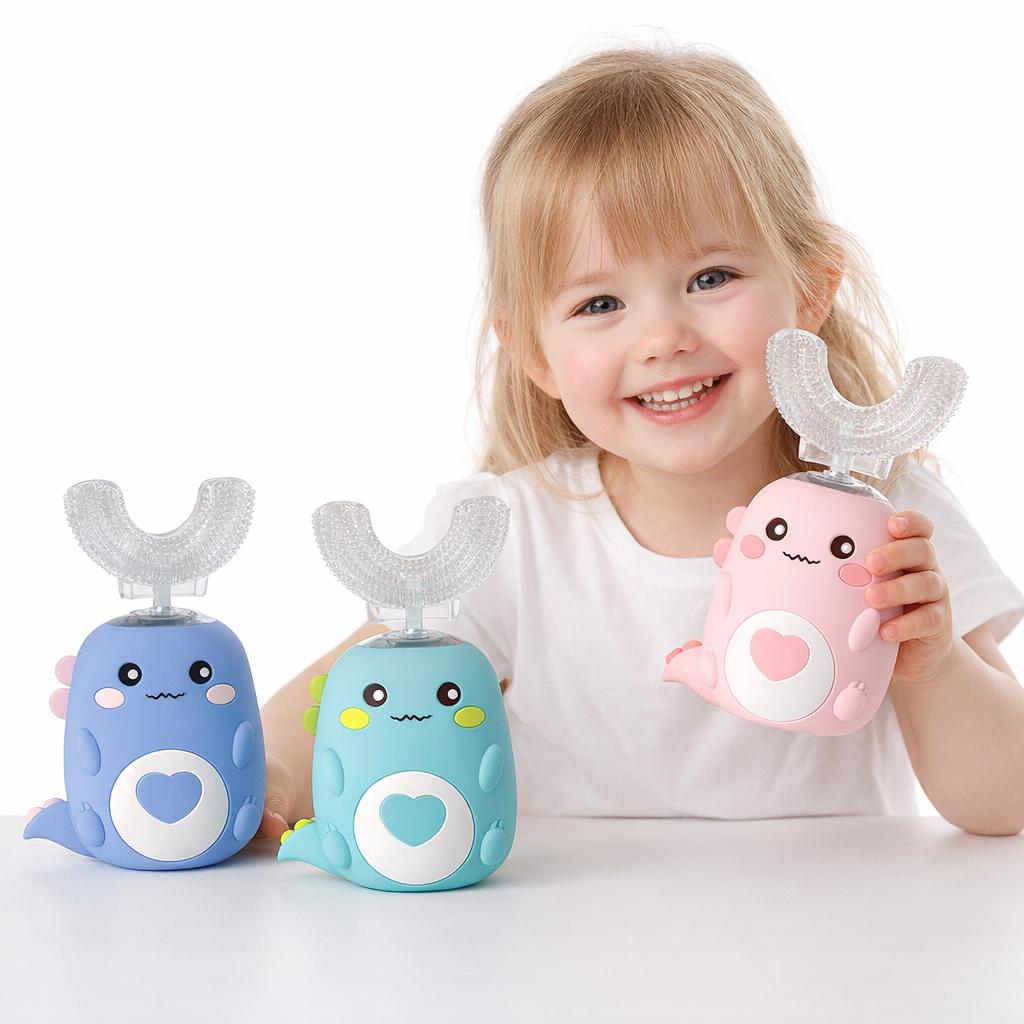 Children U-shaped Electric Toothbrush 360 Degrees Smart Cartoon Kids silicone Toothbrush Automatic Rechargeable Sonic Toothbrush