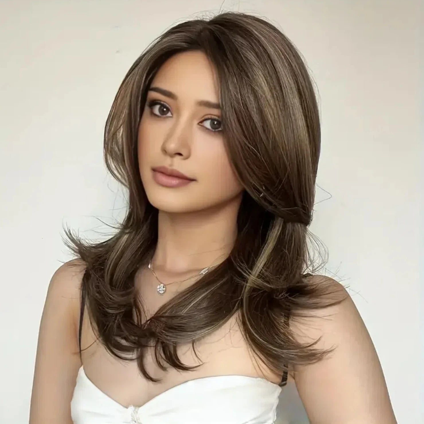 Glamorous Brown with gold highlights Wavy wig - heat-resistant synthetic wig for Halloween parties,Christmas Festival Wedding