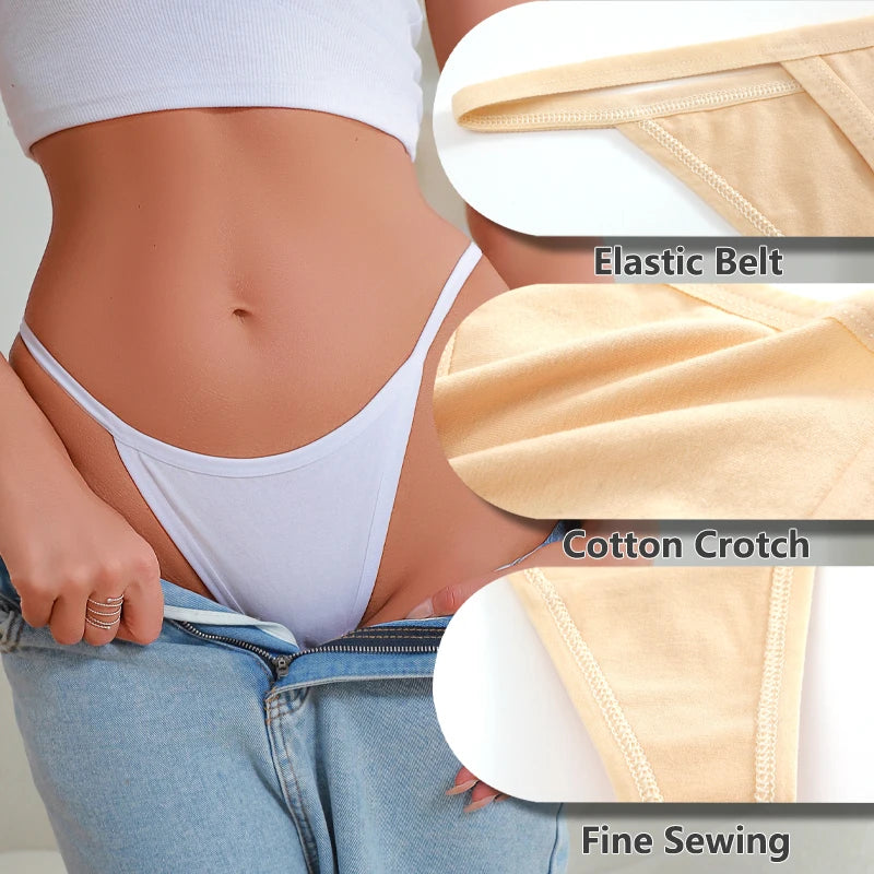 4Pcs/Set S-XL Cotton Thong Underwear Women Solid Color Breathable Low Waist T-back G-string Female Elastic Cozy Underpants 2026