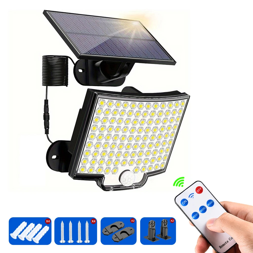 106 LED Solar Motion Light Outdoor Separate Panel Solar Flood Lights 3Light Modes for Garden Garage Street Lamp Outdoor Lighting